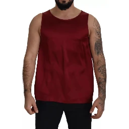 Red Round Neck Sleeveless Silk T-shirt