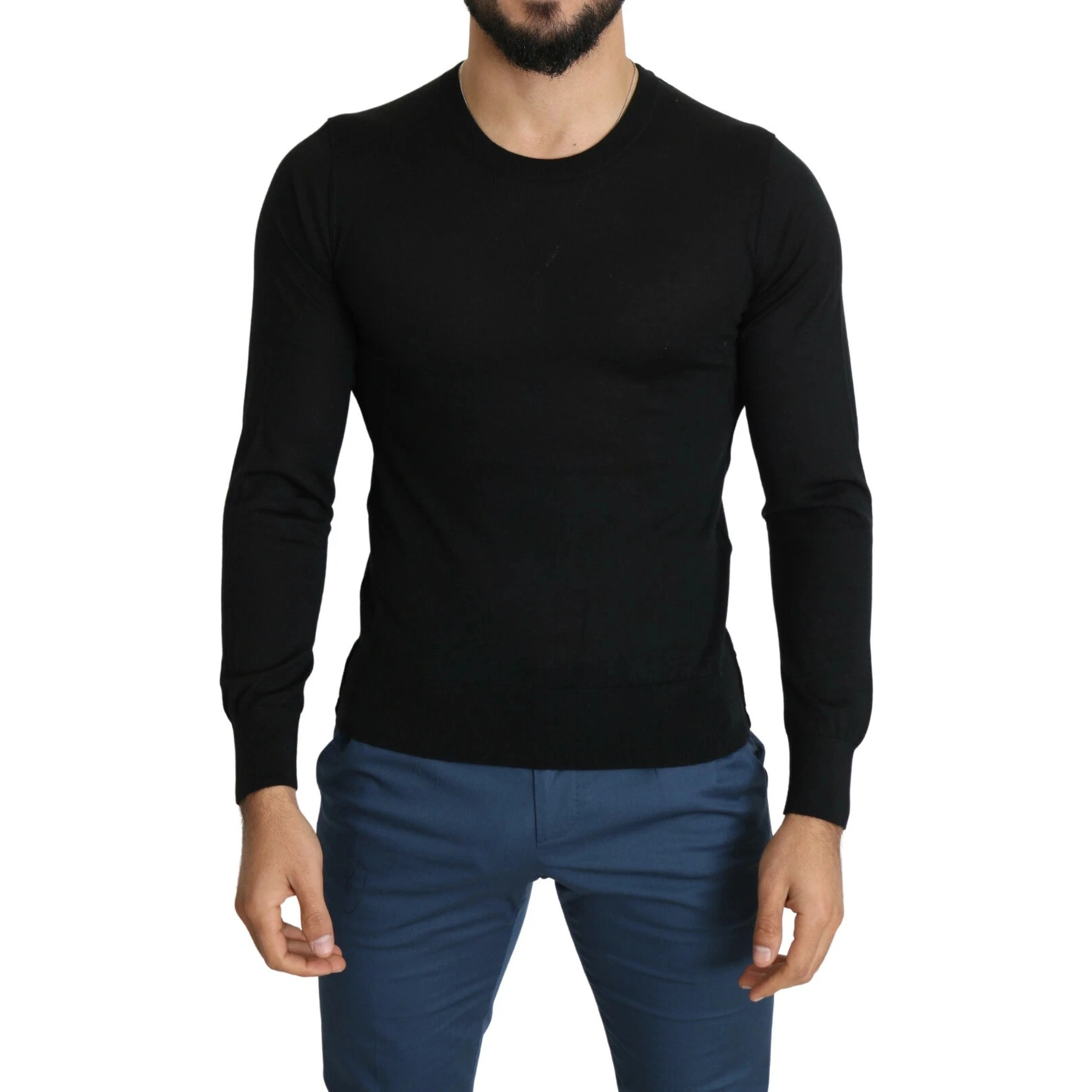 Black Cashmere Crewneck Pullover Sweater