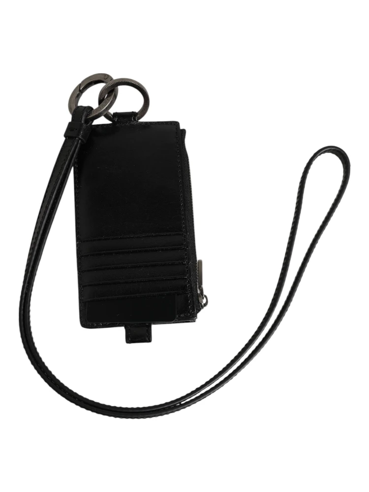 Black Leather Logo Embossed Lanyard Card Holder Wallet alternative