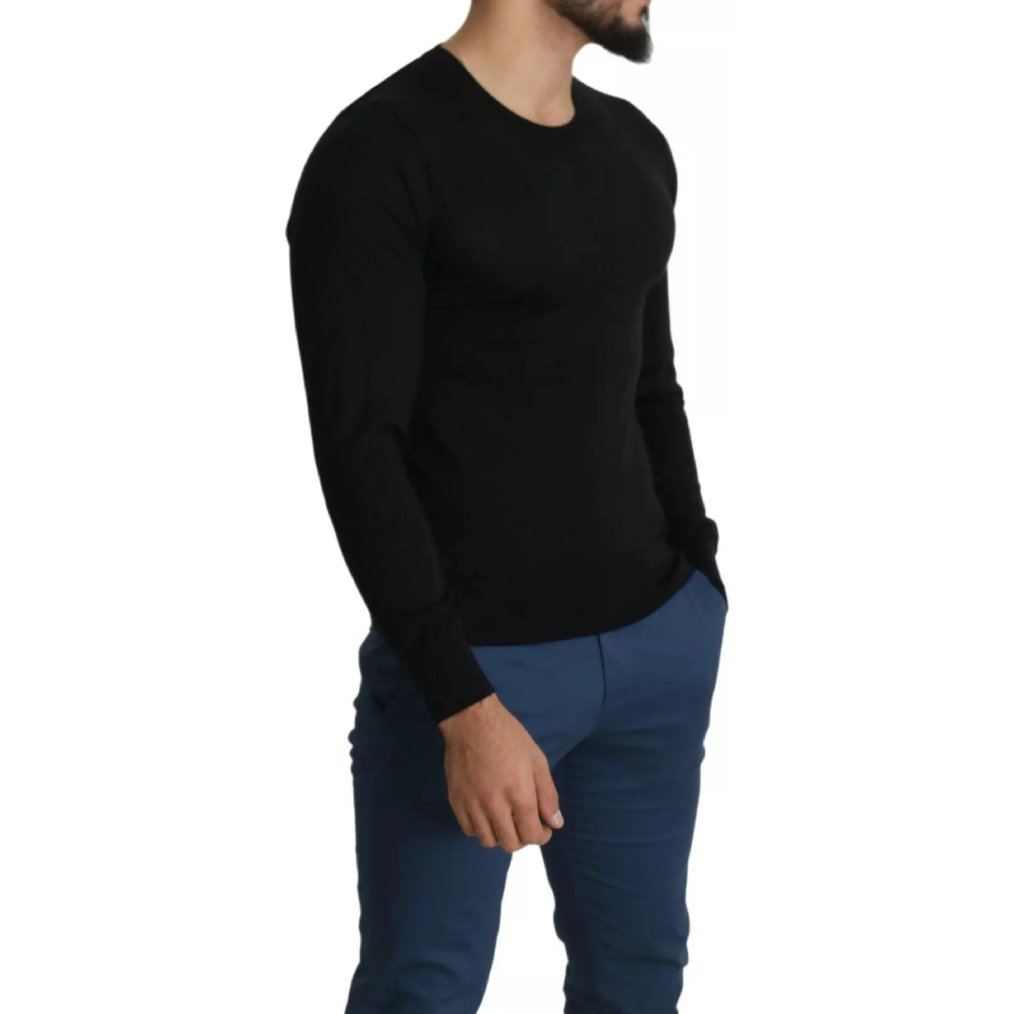 Black Cashmere Crewneck Pullover Sweater