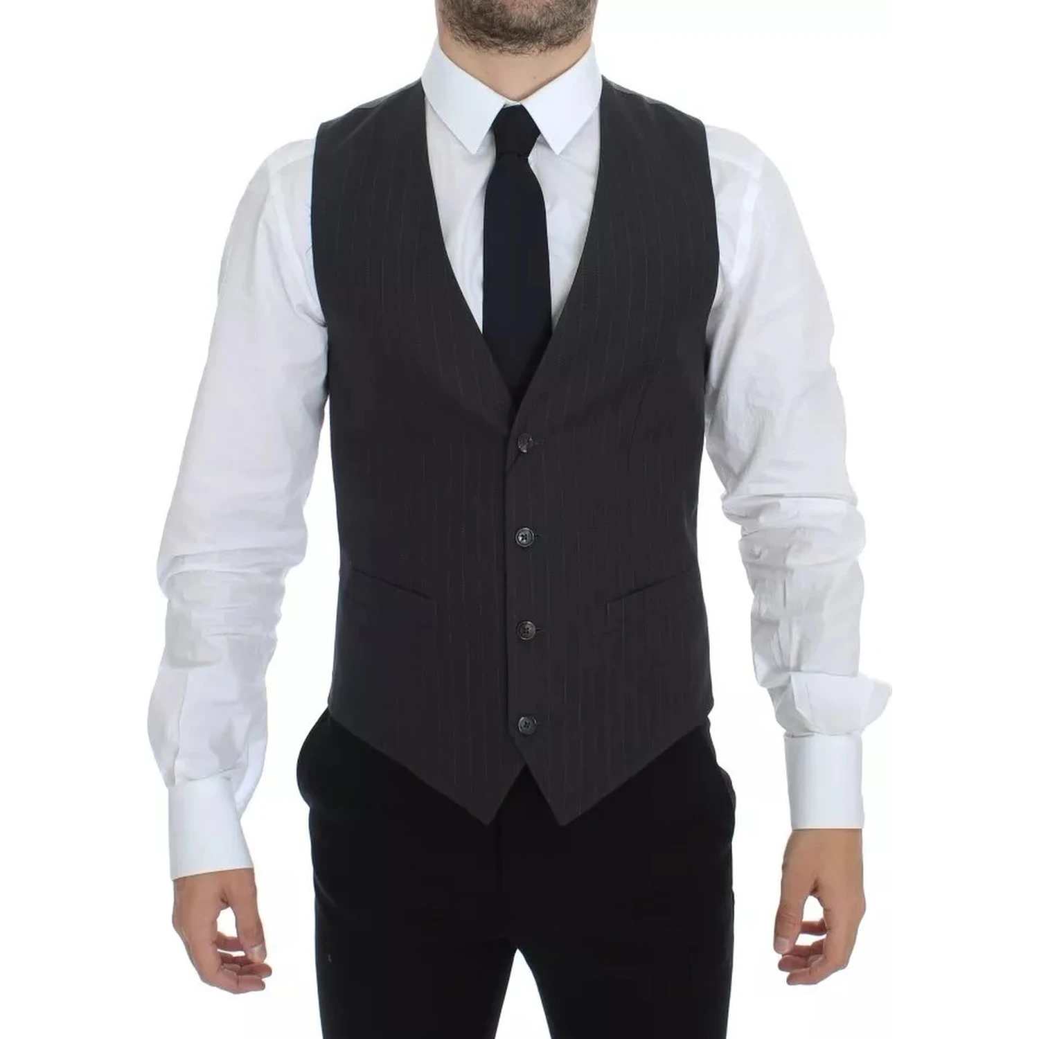 Gray Striped Formal Dress Gilet Vest
