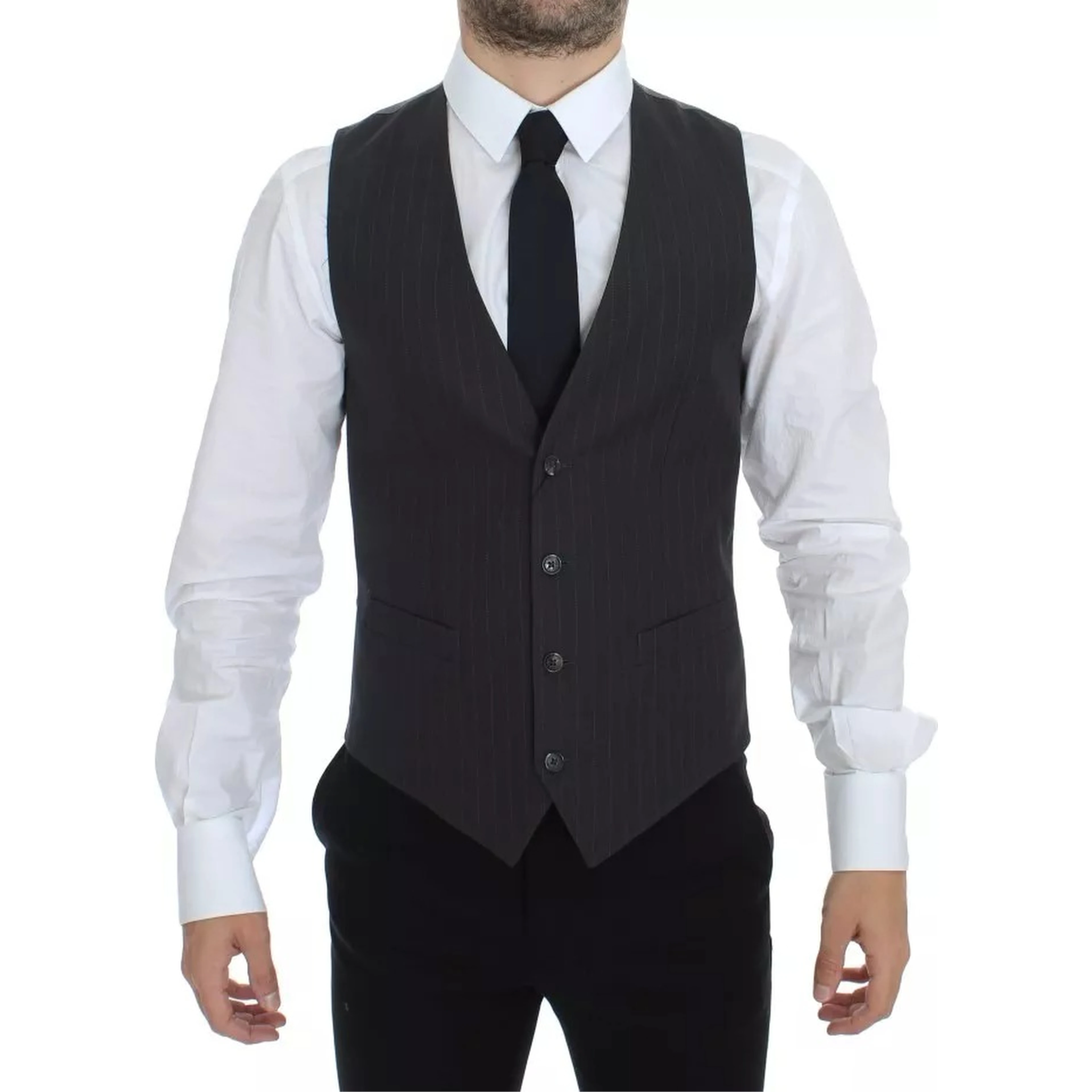 Gray Striped Formal Dress Gilet Vest