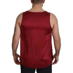 Red Round Neck Sleeveless Silk T-shirt