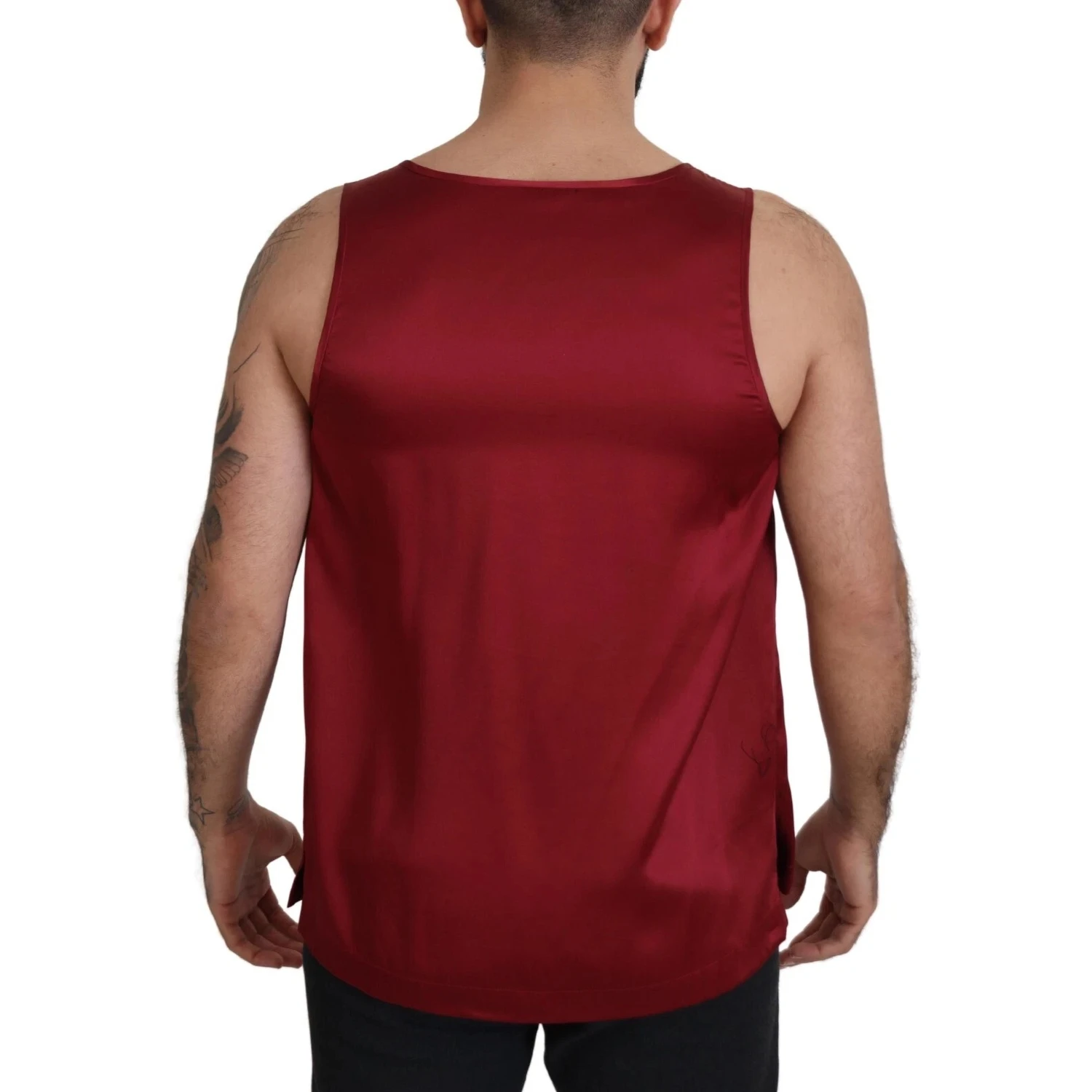 Red Round Neck Sleeveless Silk T-shirt