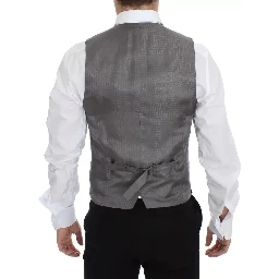Gray Striped Formal Dress Gilet Vest