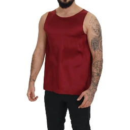 Red Round Neck Sleeveless Silk T-shirt