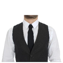 Gray Striped Formal Dress Gilet Vest