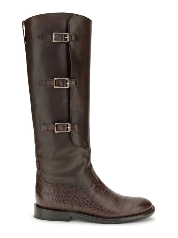 Brown Leather Lace-Up Boots