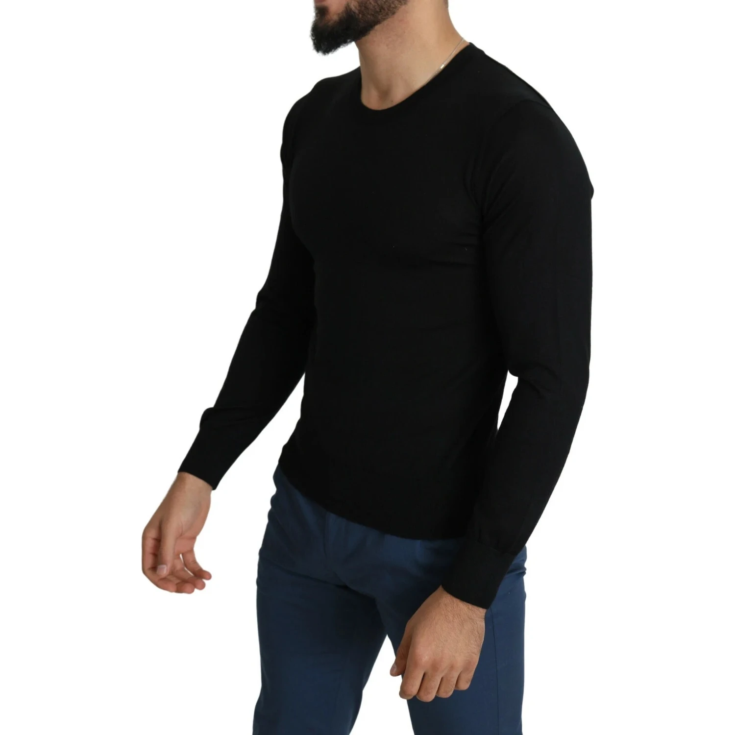 Black Cashmere Crewneck Pullover Sweater