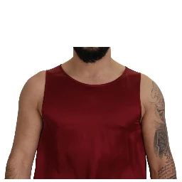 Red Round Neck Sleeveless Silk T-shirt