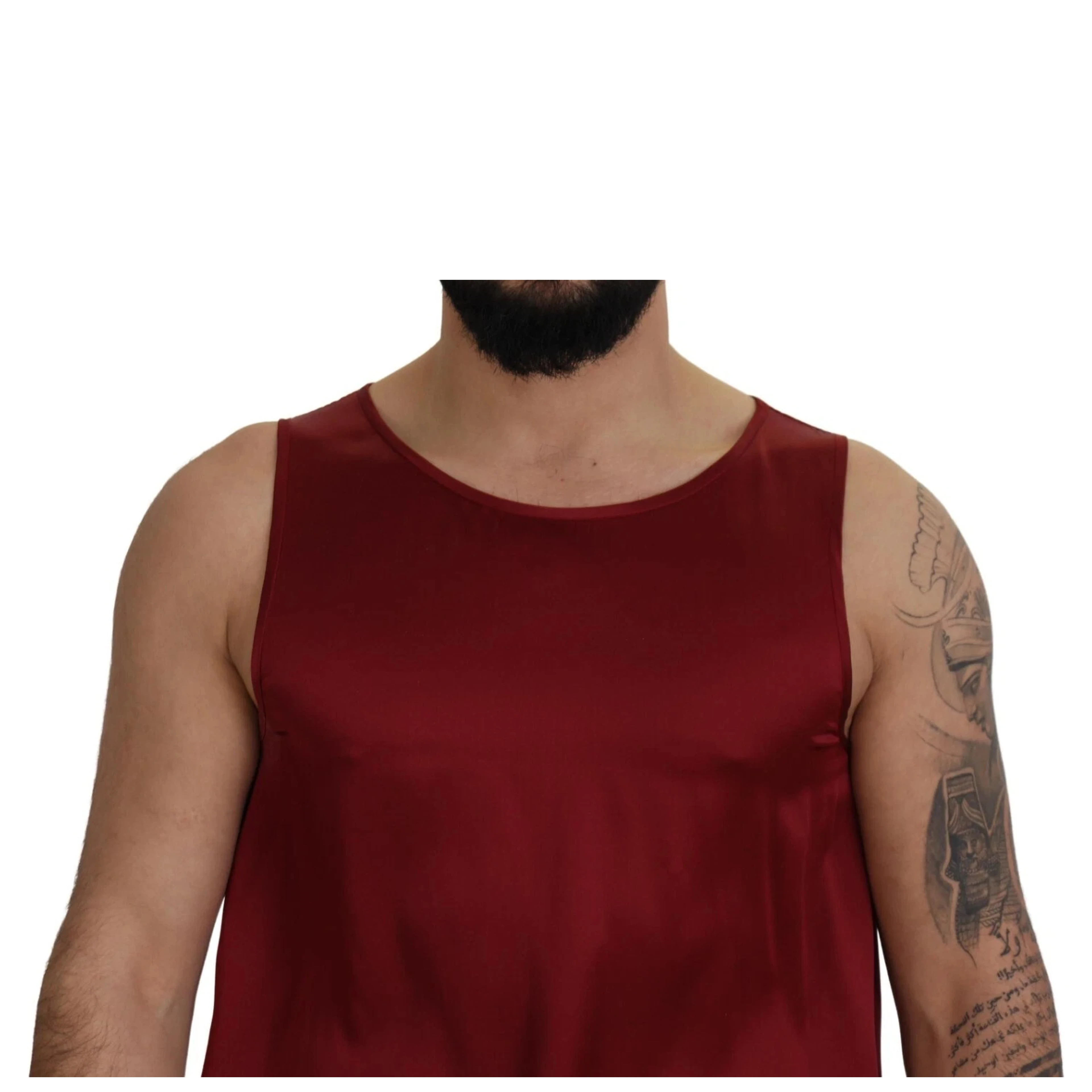 Red Round Neck Sleeveless Silk T-shirt