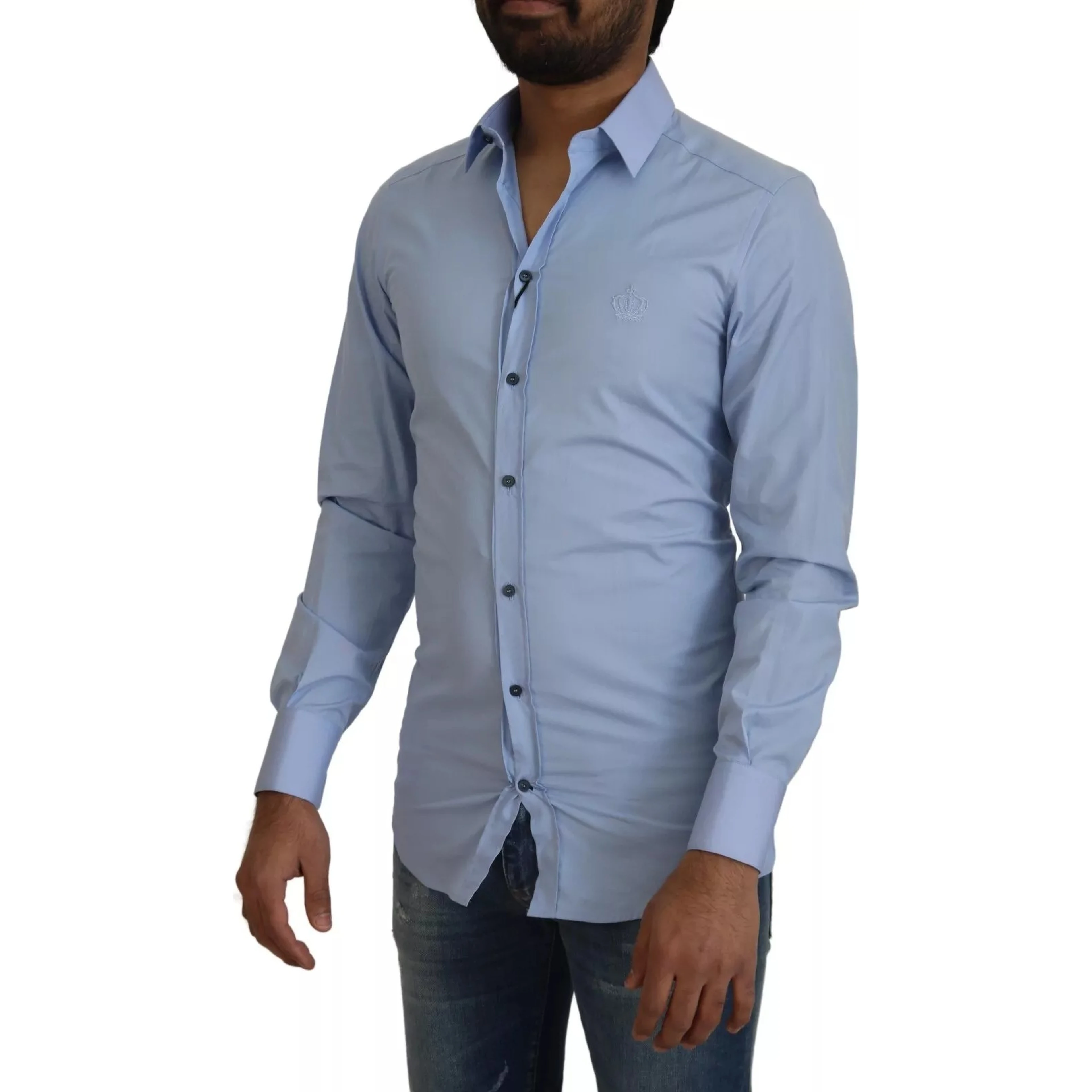 Light Blue Cotton Slim Fit Dress Shirt