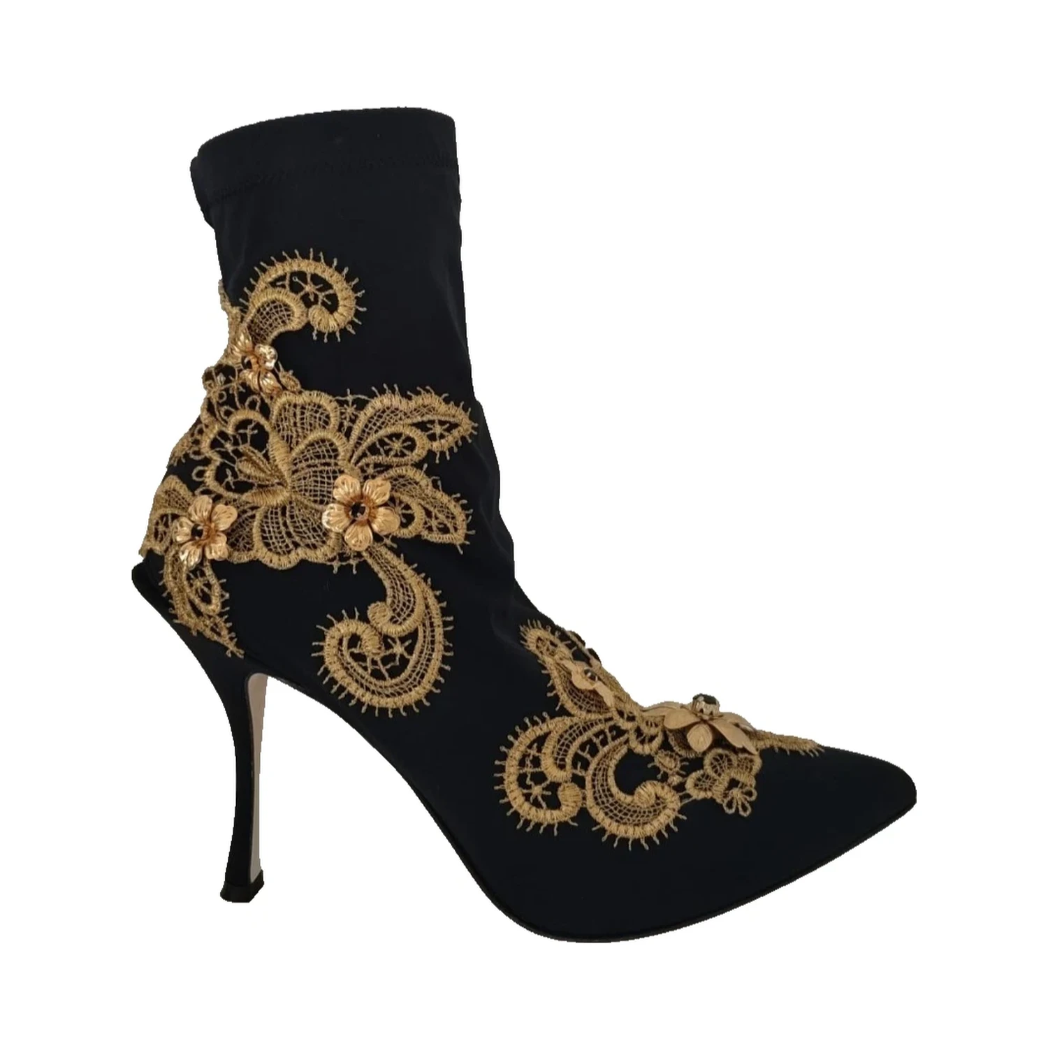 Black Gold Embroidery Crystal Boots Shoes