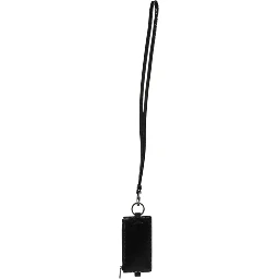 Black Leather Logo Embossed Lanyard Card Holder Wallet