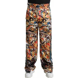 Multicolor Marble Print Satin Trouser Pants