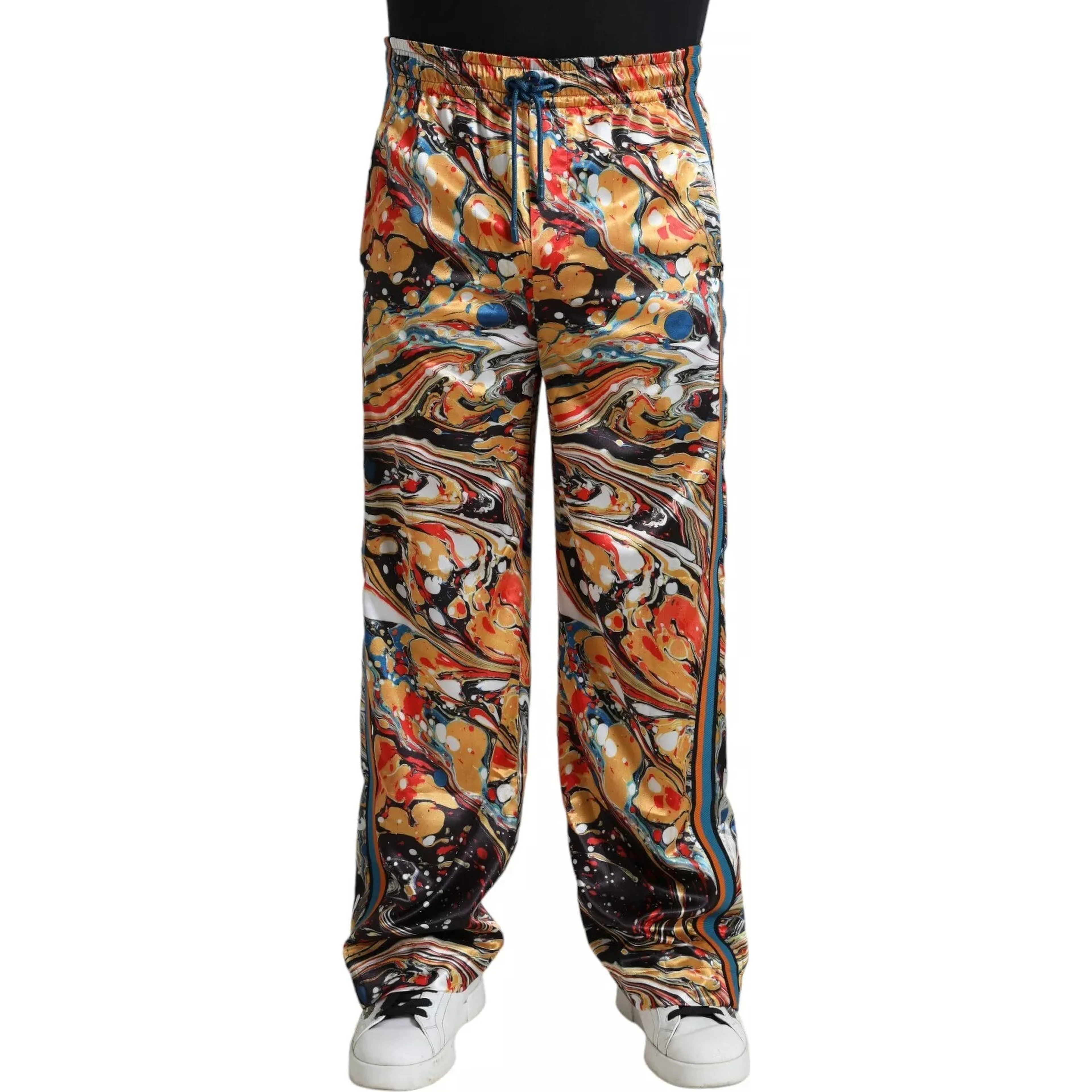 Multicolor Marble Print Satin Trouser Pants