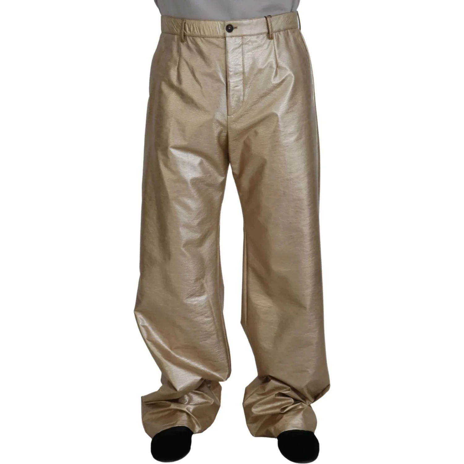 Metallic Gold Polyester StraightTrouser Pants
