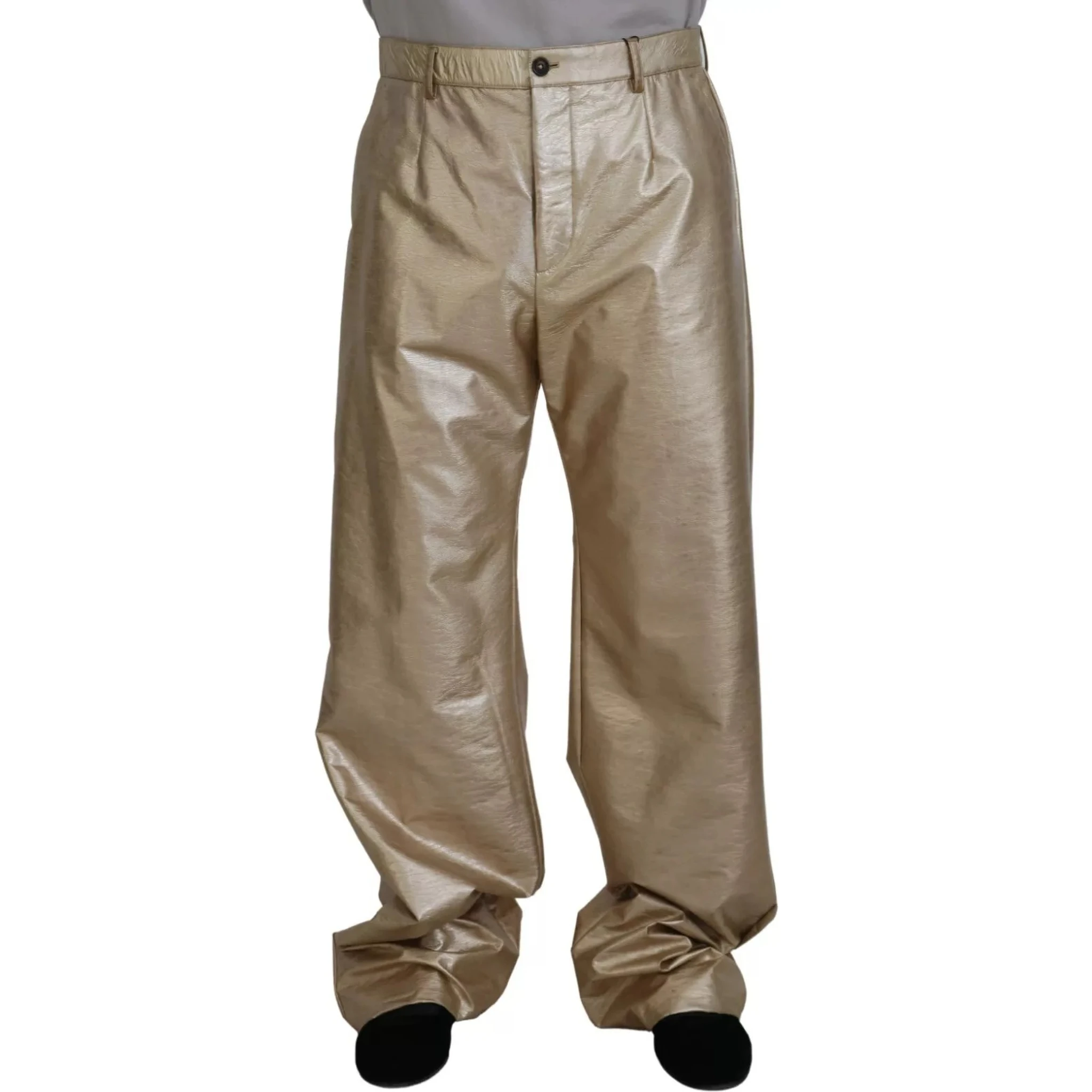 Metallic Gold Polyester StraightTrouser Pants