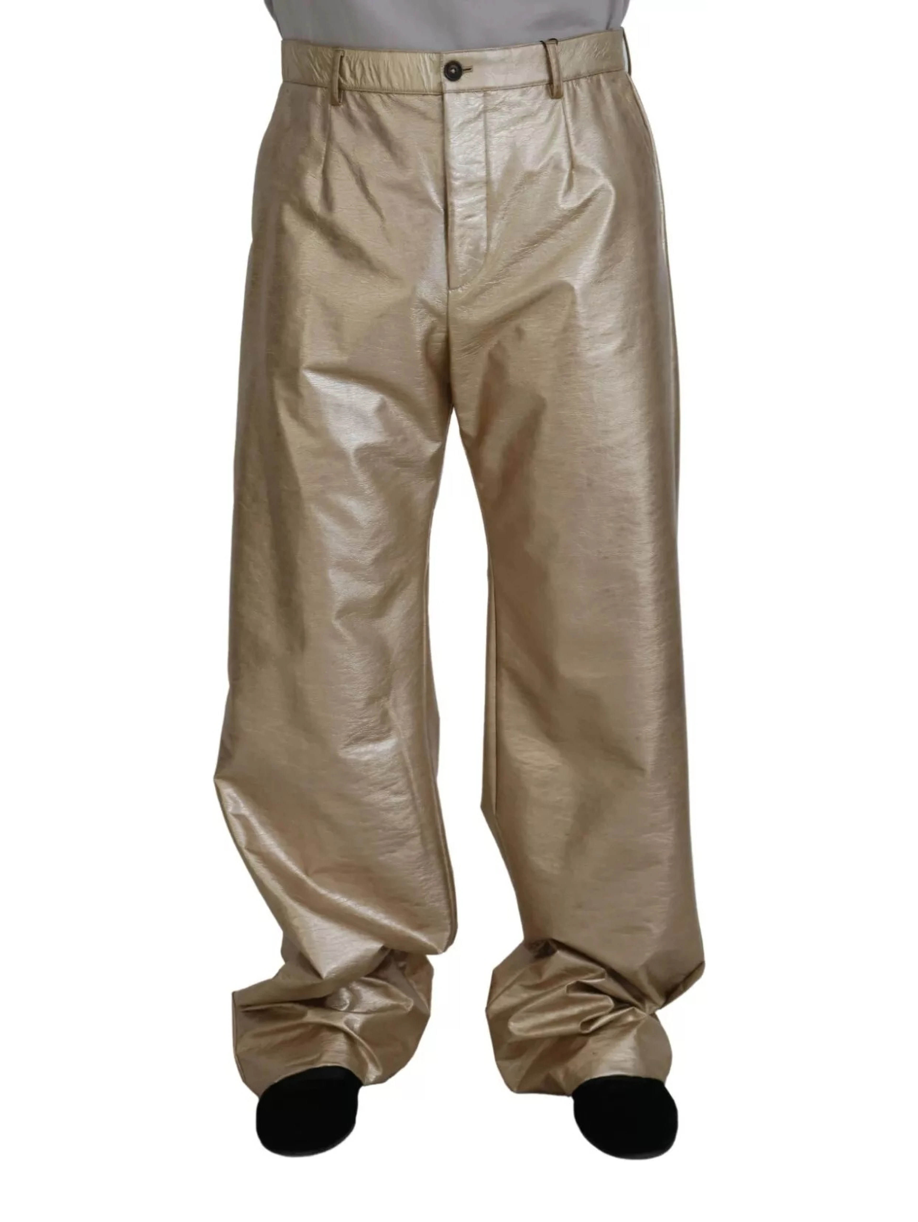 Metallic Gold Polyester StraightTrouser Pants