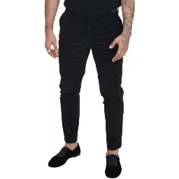 Black Stretch Cotton Slim Trousers Chino Pants