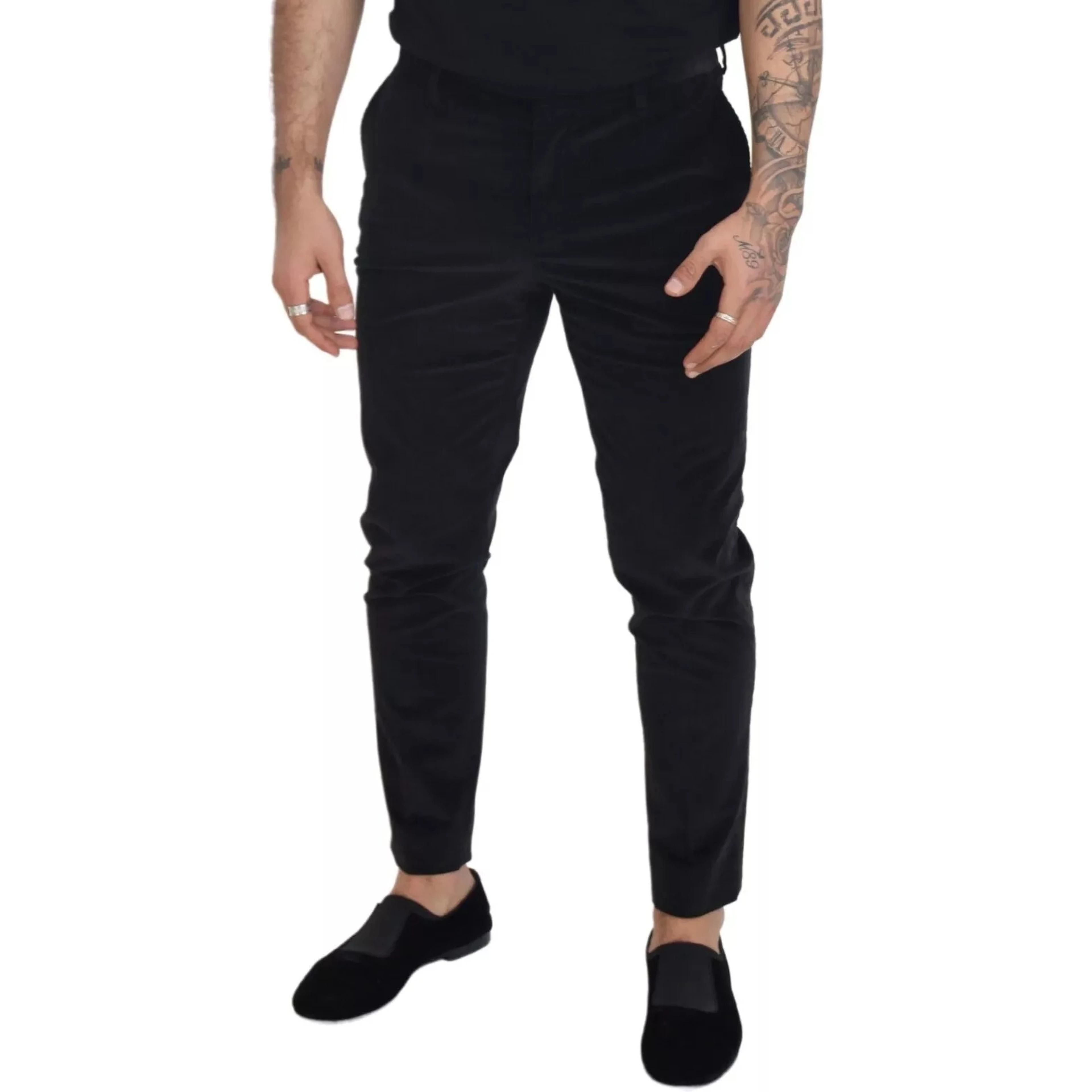 Black Stretch Cotton Slim Trousers Chino Pants