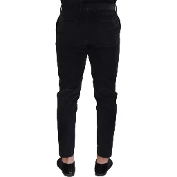 Black Stretch Cotton Slim Trousers Chino Pants