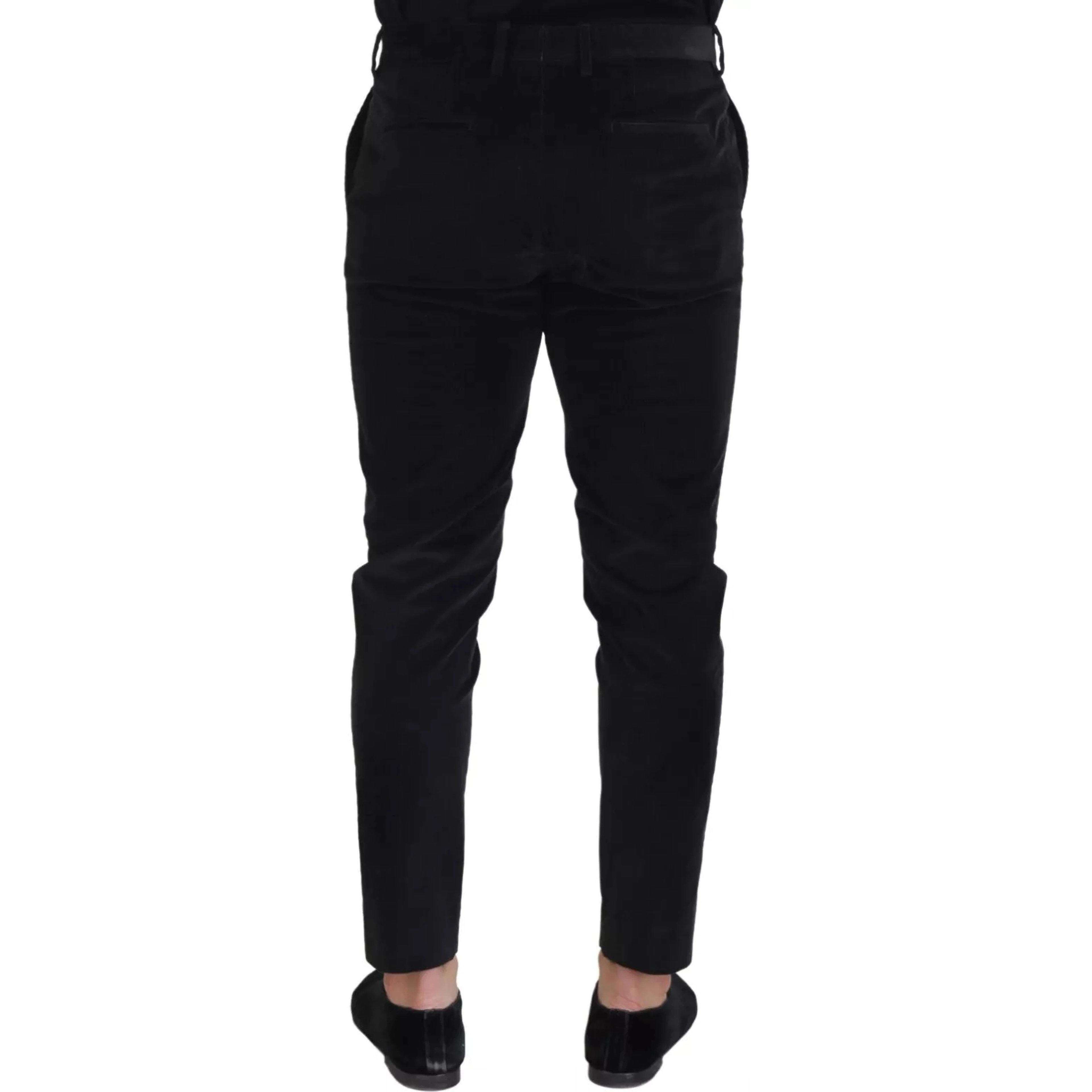 Black Stretch Cotton Slim Trousers Chino Pants