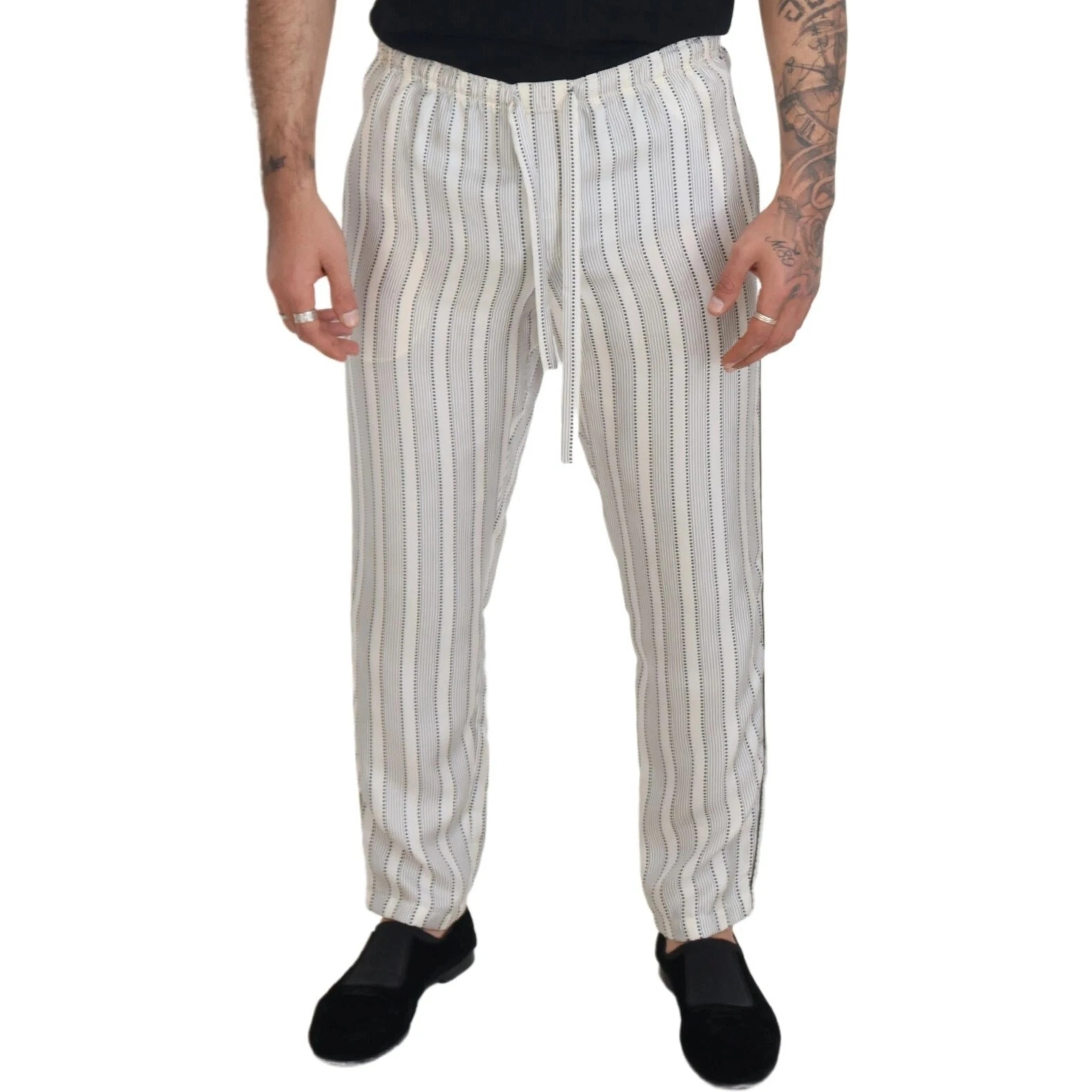 White Stripes Silk Lounge Trouser Pants