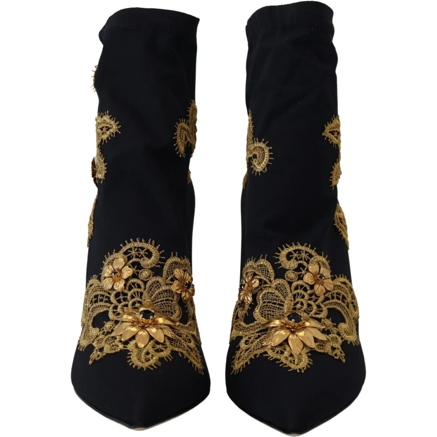 Black Gold Embroidery Crystal Boots Shoes
