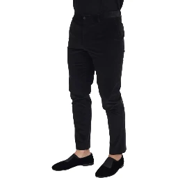 Black Stretch Cotton Slim Trousers Chino Pants