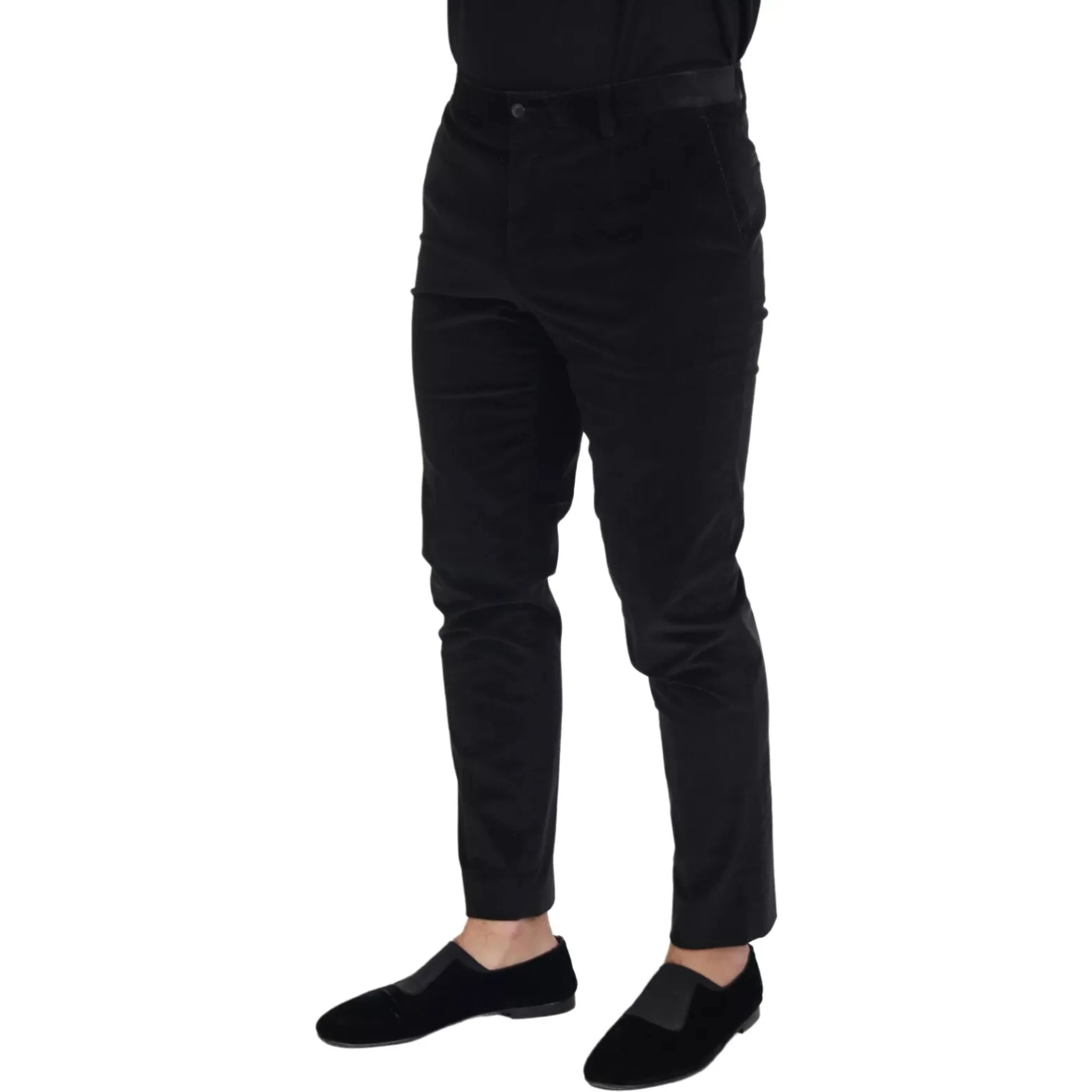 Black Stretch Cotton Slim Trousers Chino Pants