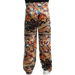 Multicolor Marble Print Satin Trouser Pants