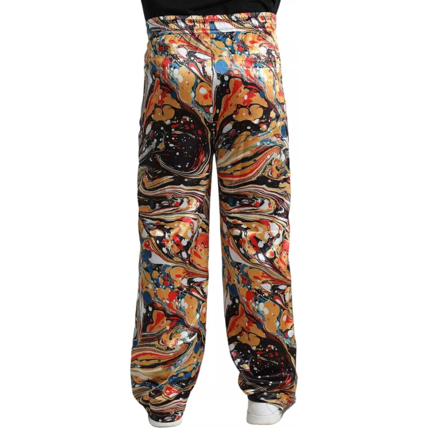 Multicolor Marble Print Satin Trouser Pants