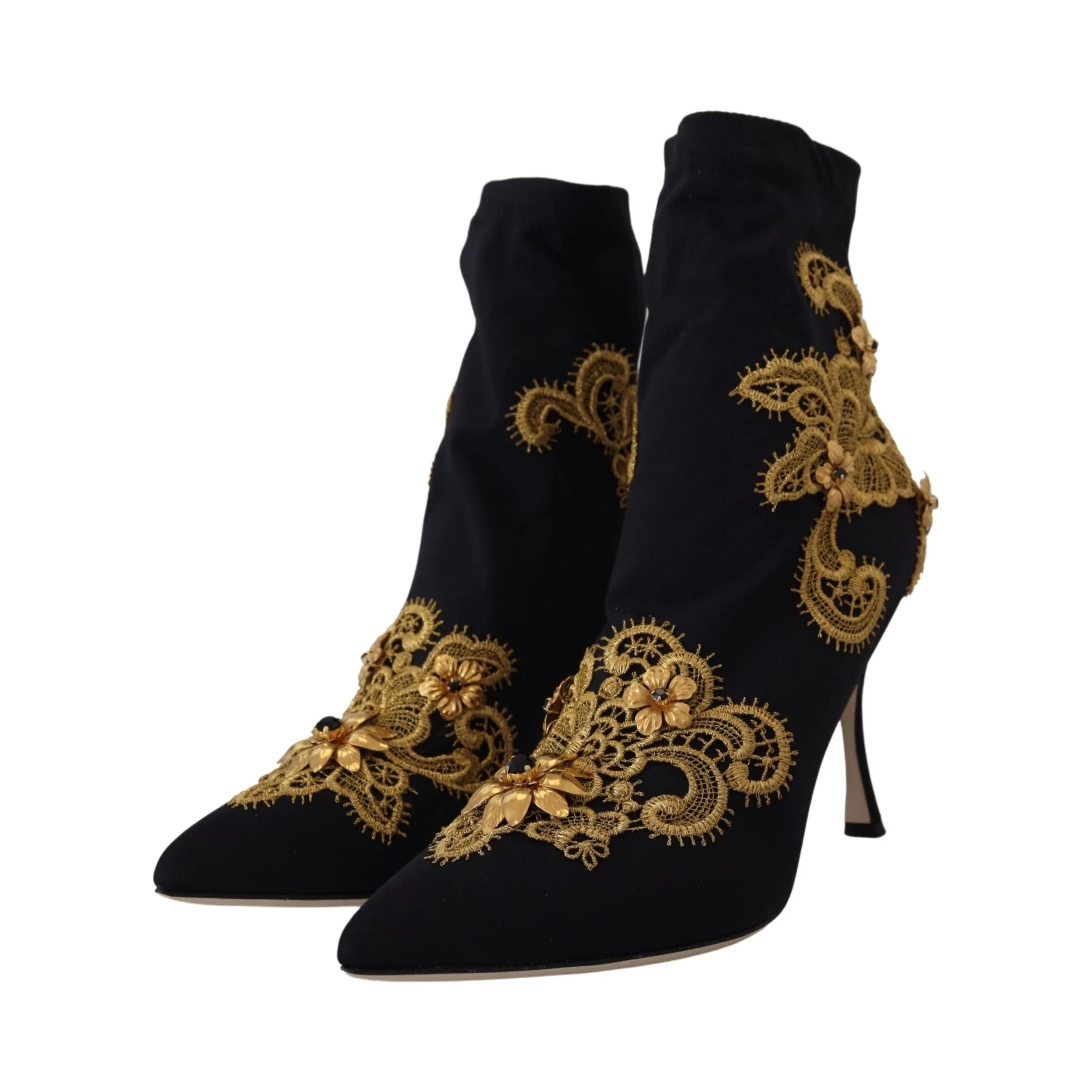 Black Gold Embroidery Crystal Boots Shoes