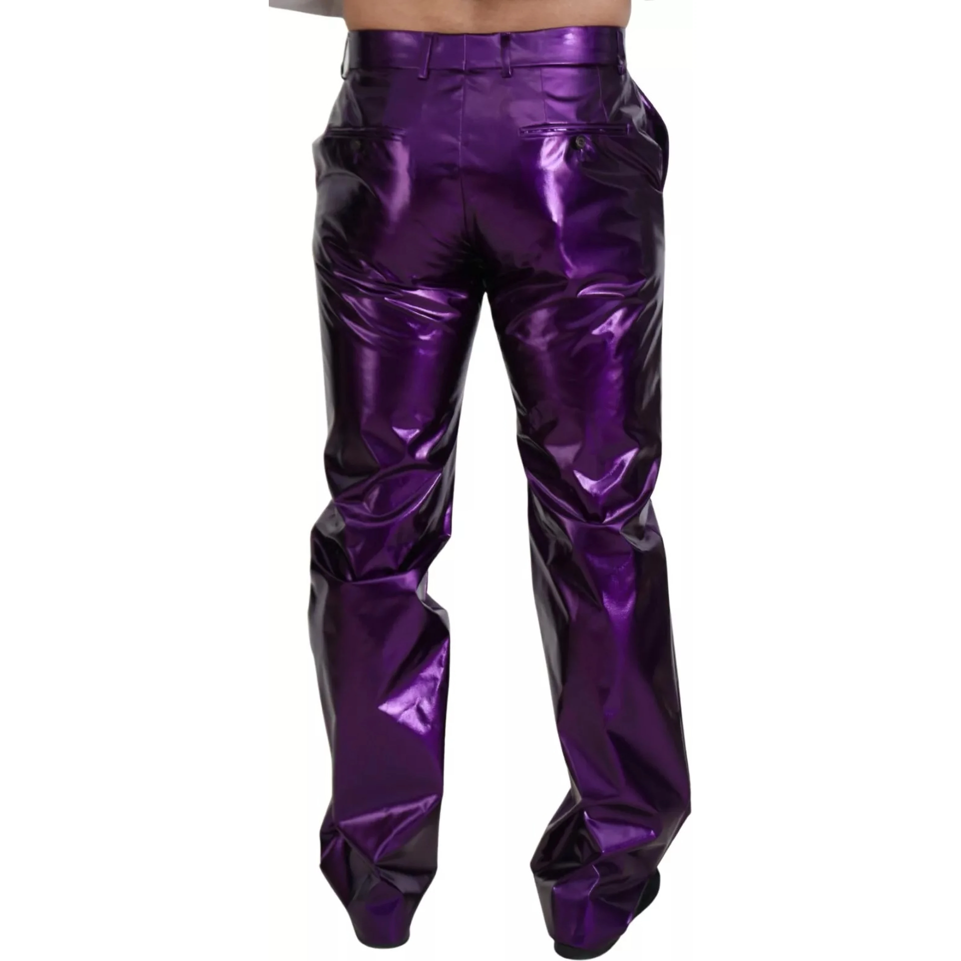 Purple Metallic Nylon Straight Trouser Pants