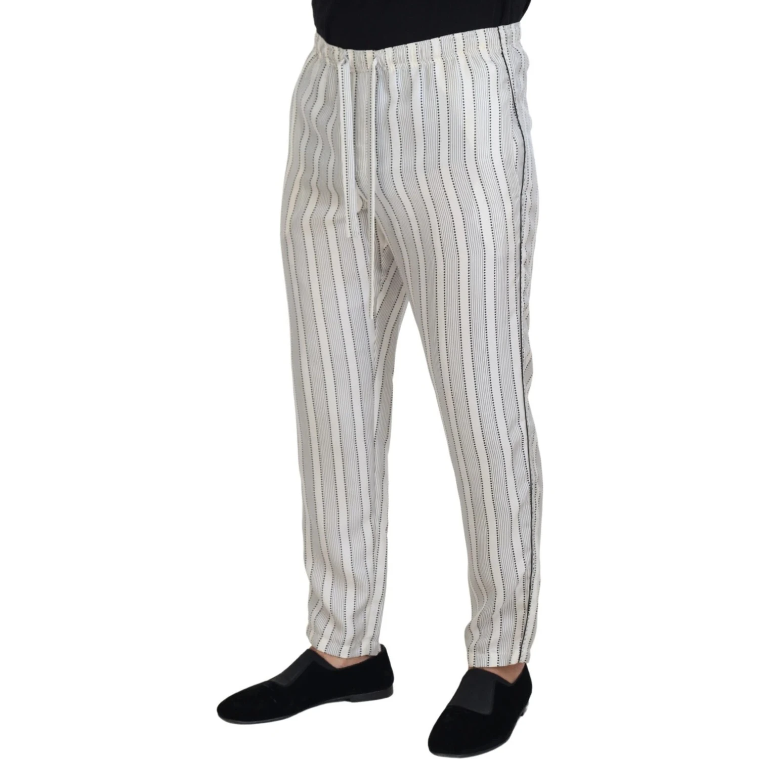 White Stripes Silk Lounge Trouser Pants