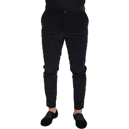 Black Stretch Cotton Slim Trousers Chino Pants