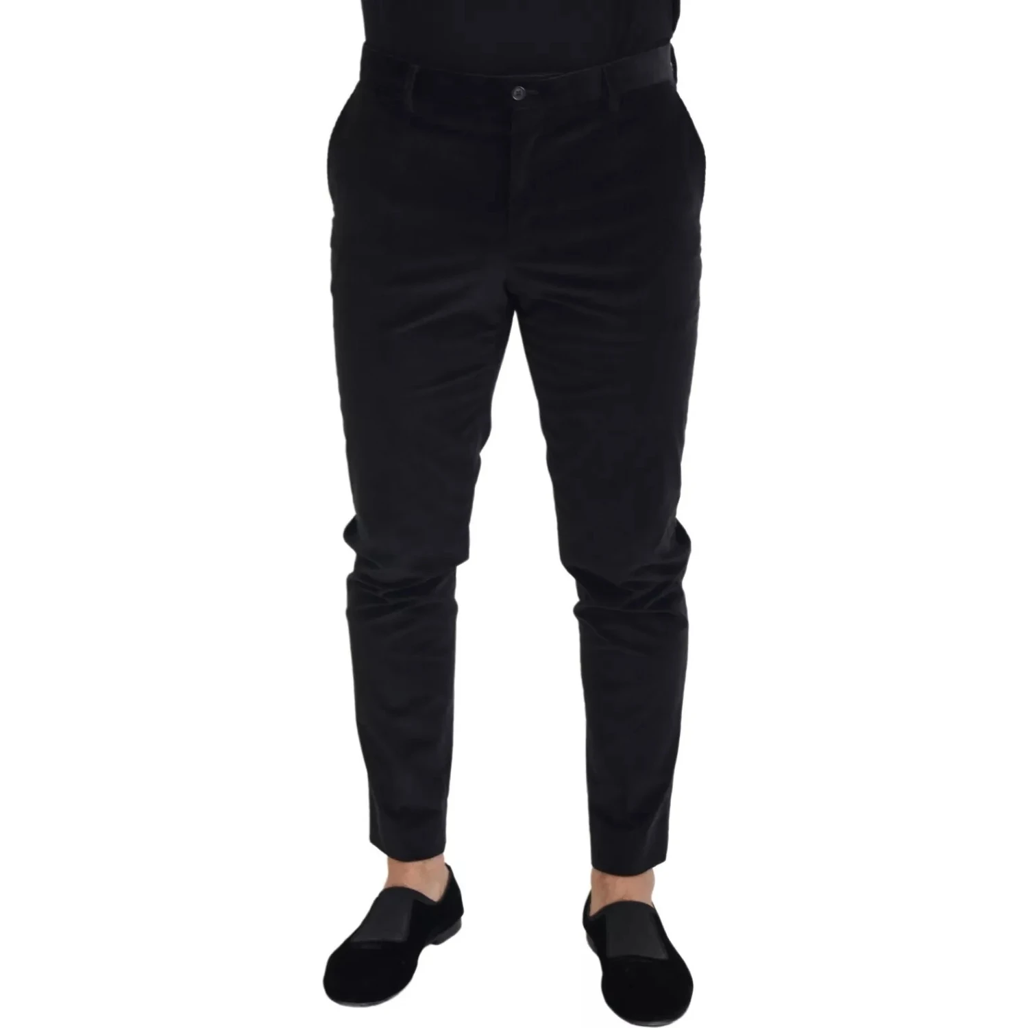 Black Stretch Cotton Slim Trousers Chino Pants