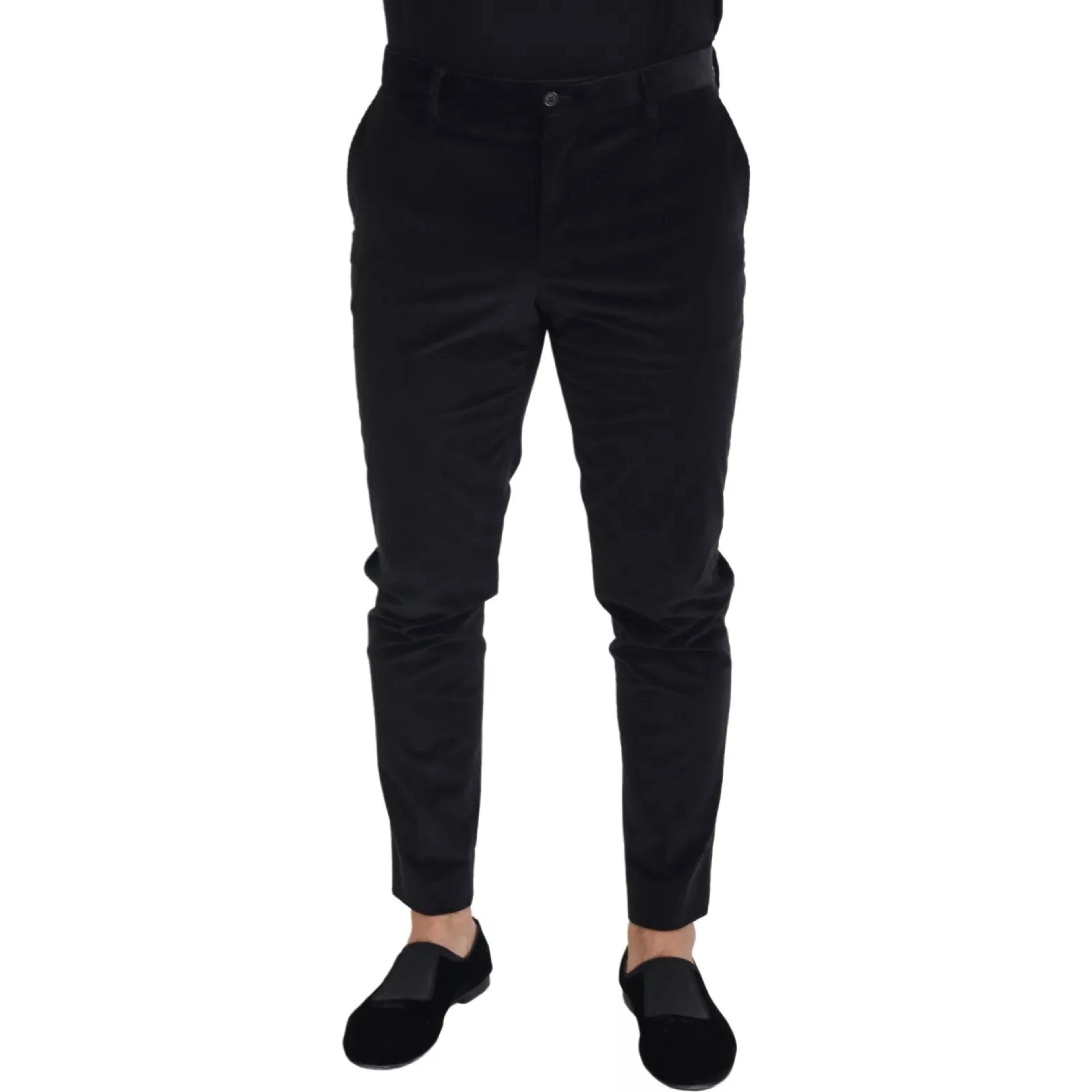 Black Stretch Cotton Slim Trousers Chino Pants
