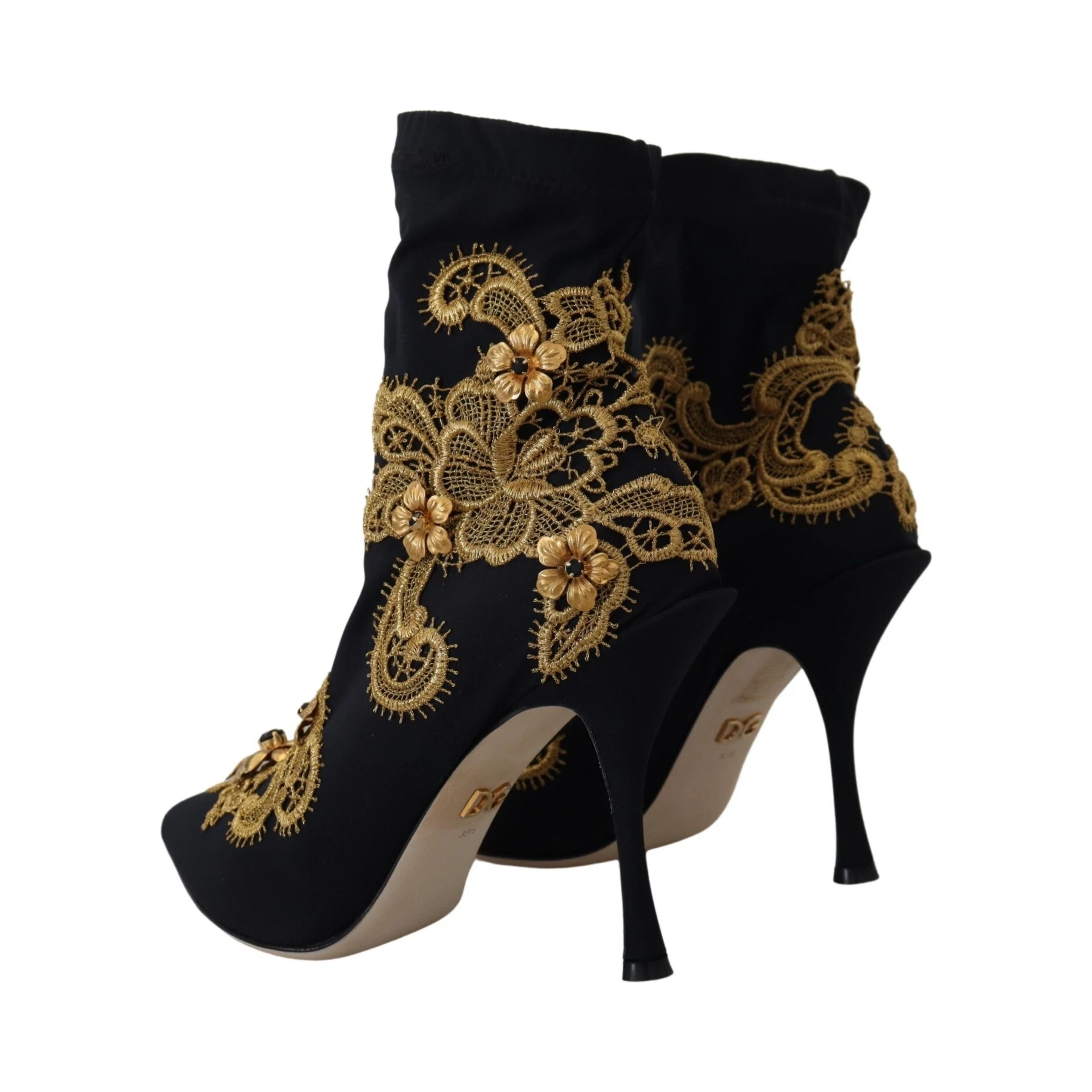 Black Gold Embroidery Crystal Boots Shoes