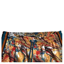 Multicolor Marble Print Satin Trouser Pants