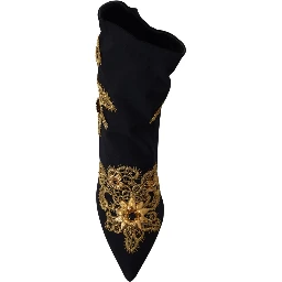Black Gold Embroidery Crystal Boots Shoes