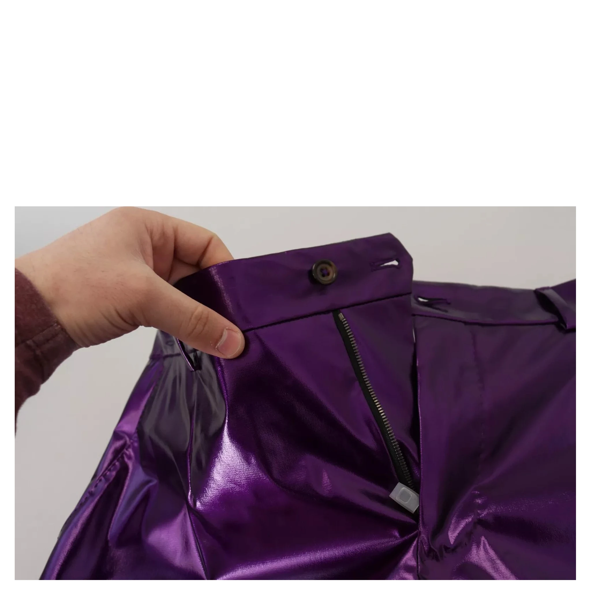 Purple Metallic Nylon Straight Trouser Pants