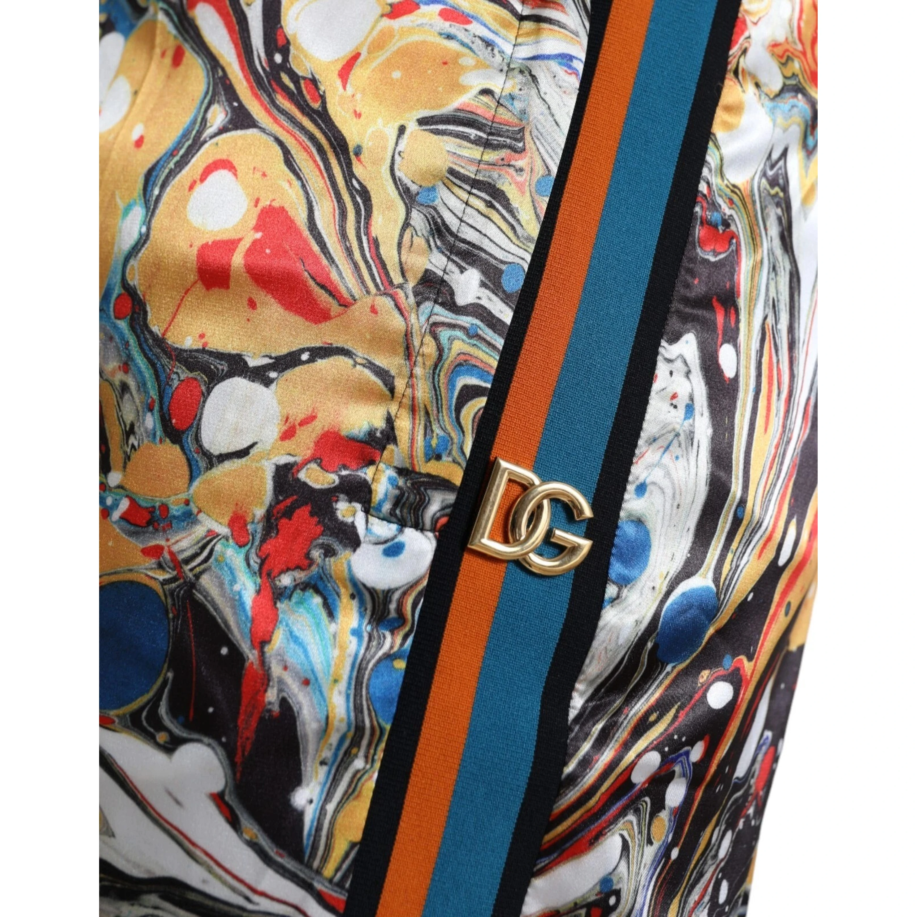 Multicolor Marble Print Satin Trouser Pants