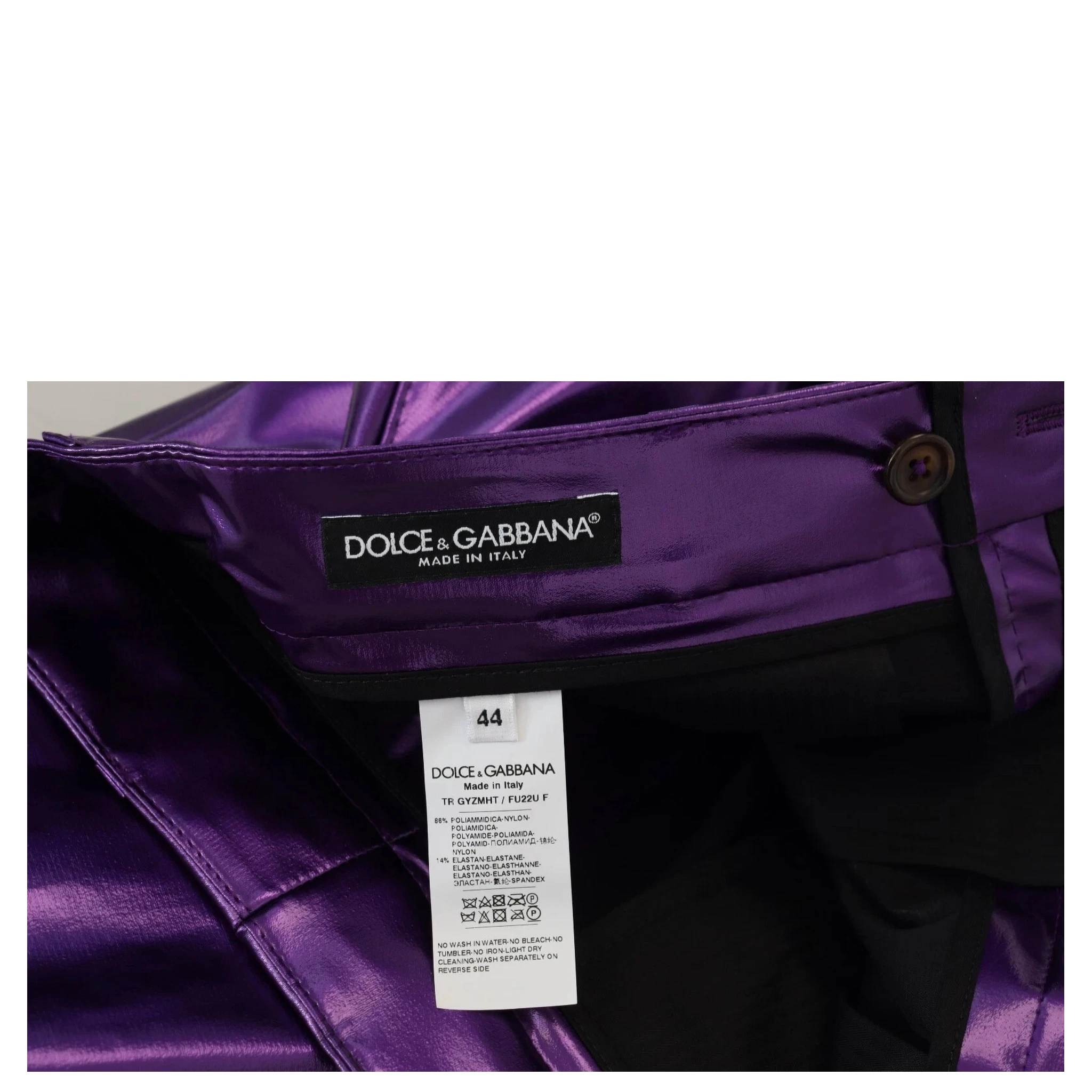 Purple Metallic Nylon Straight Trouser Pants