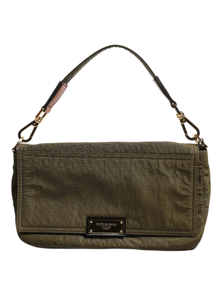 Dark Green Nylon Logo Plaque Shoulder Strap Borse Bag