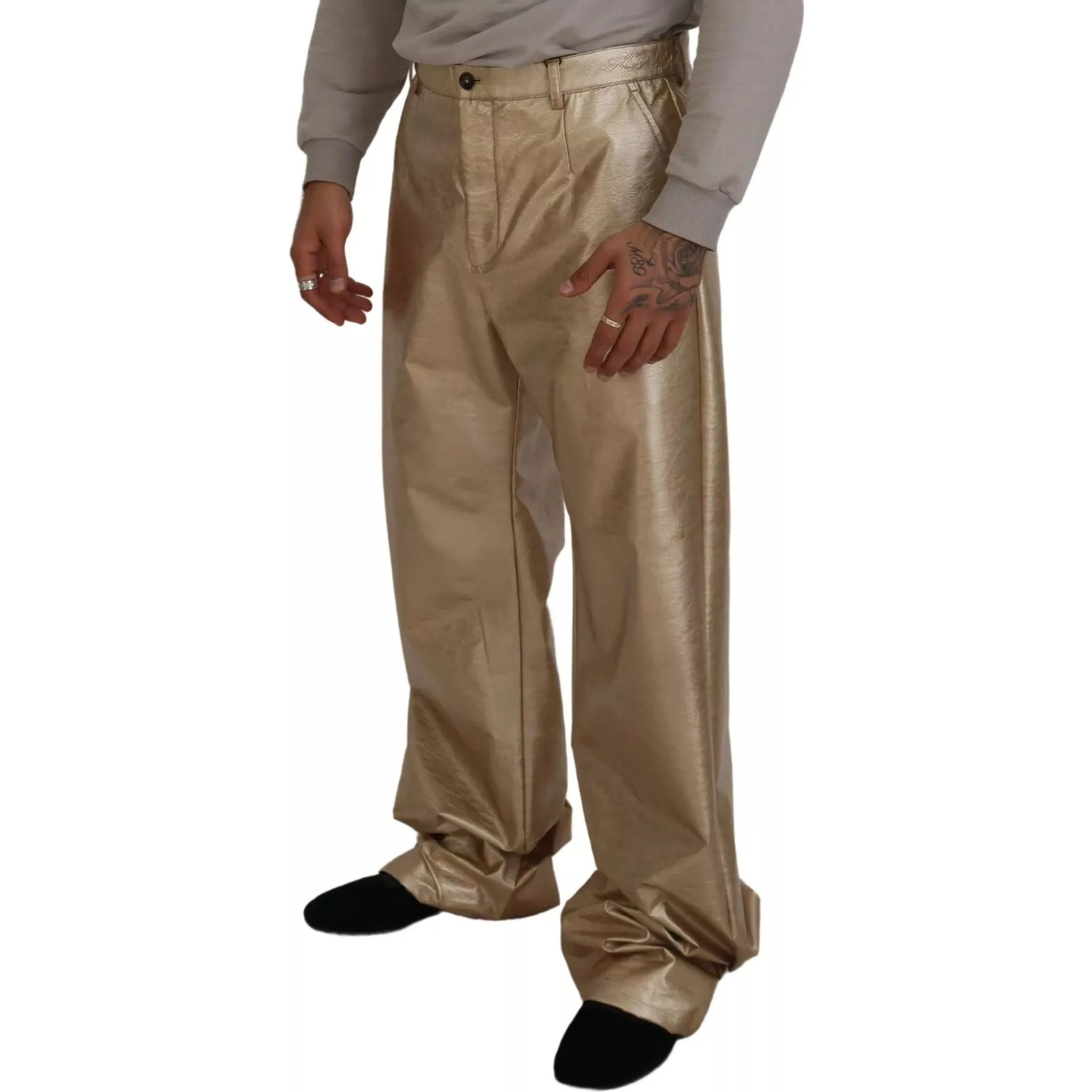 Metallic Gold Polyester StraightTrouser Pants