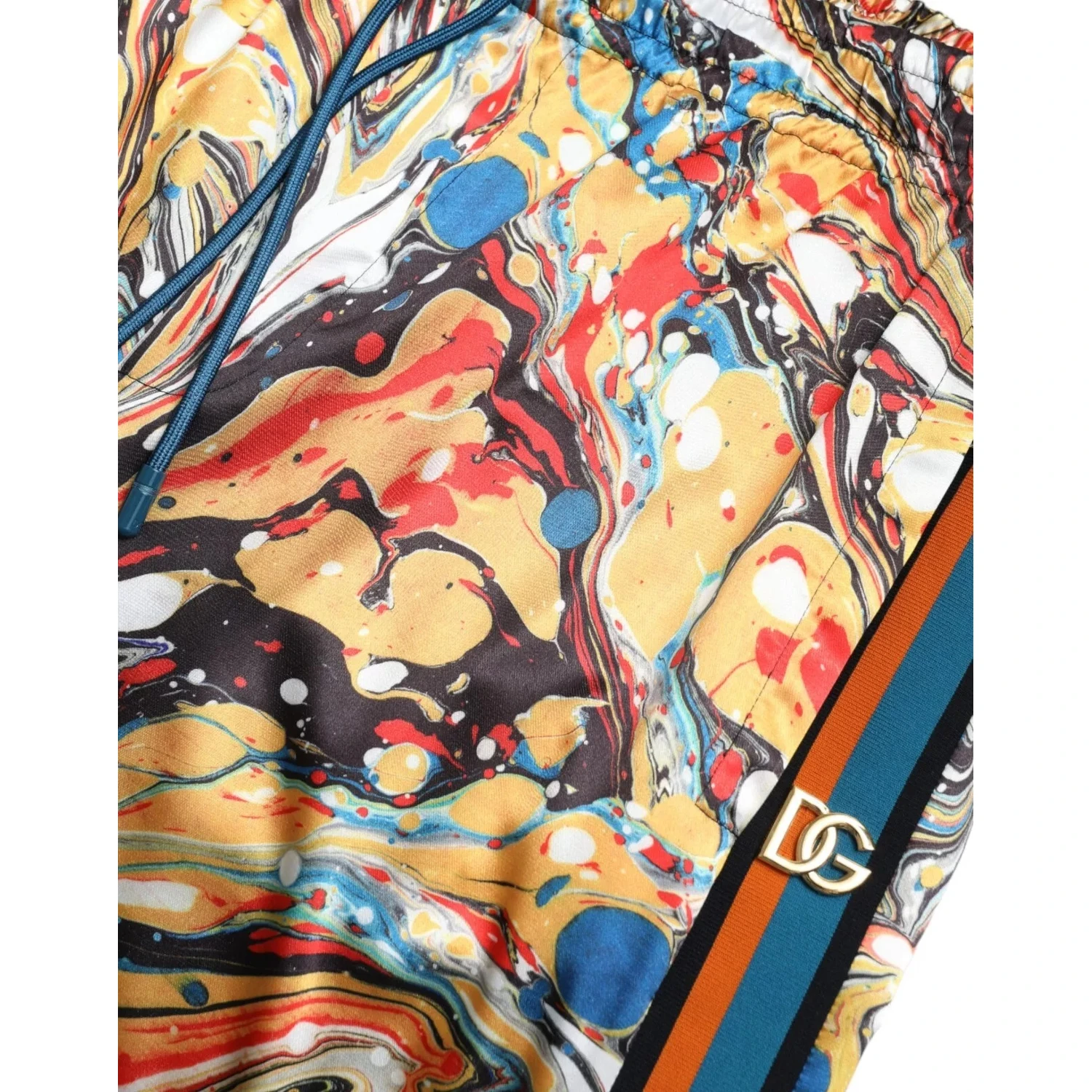 Multicolor Marble Print Satin Trouser Pants