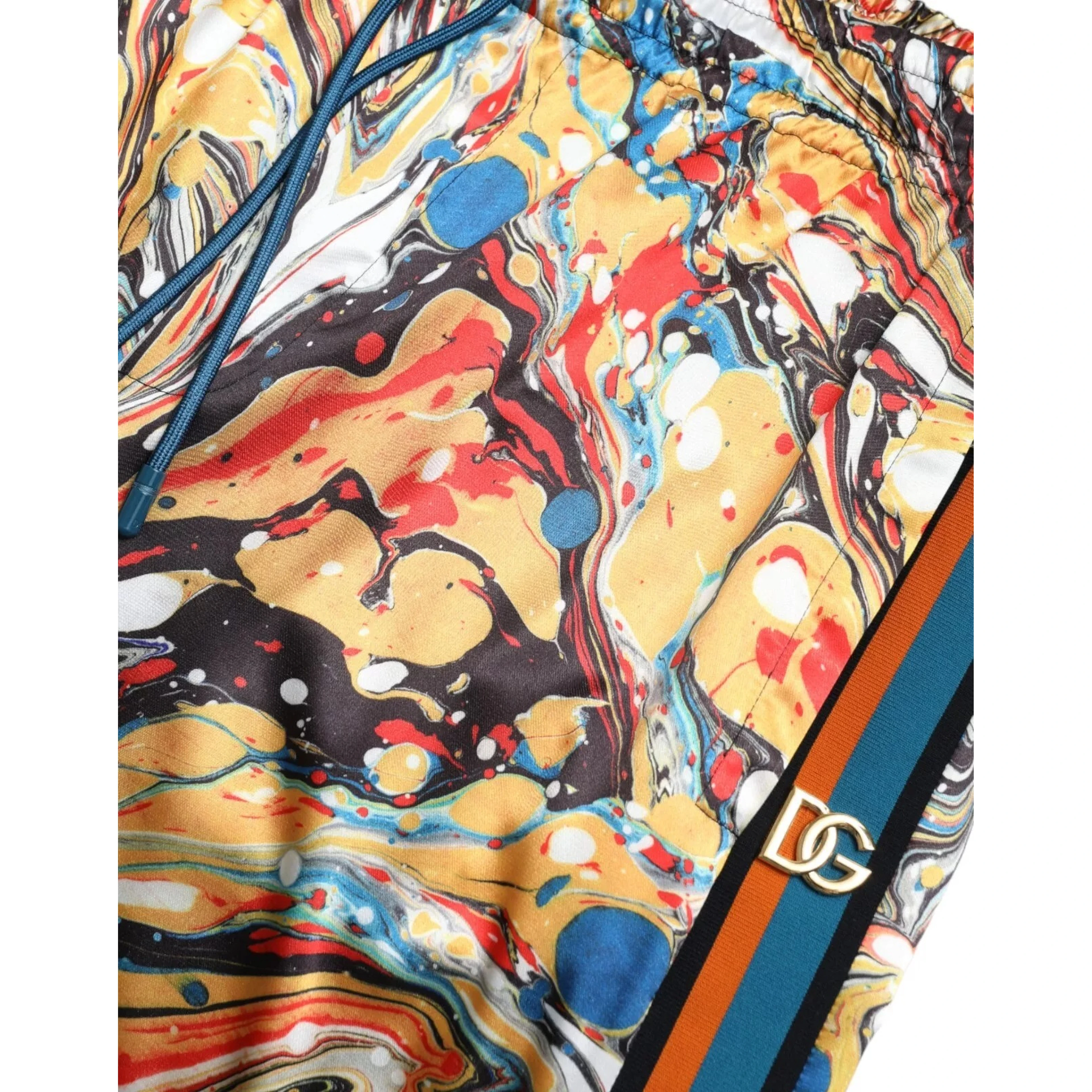 Multicolor Marble Print Satin Trouser Pants