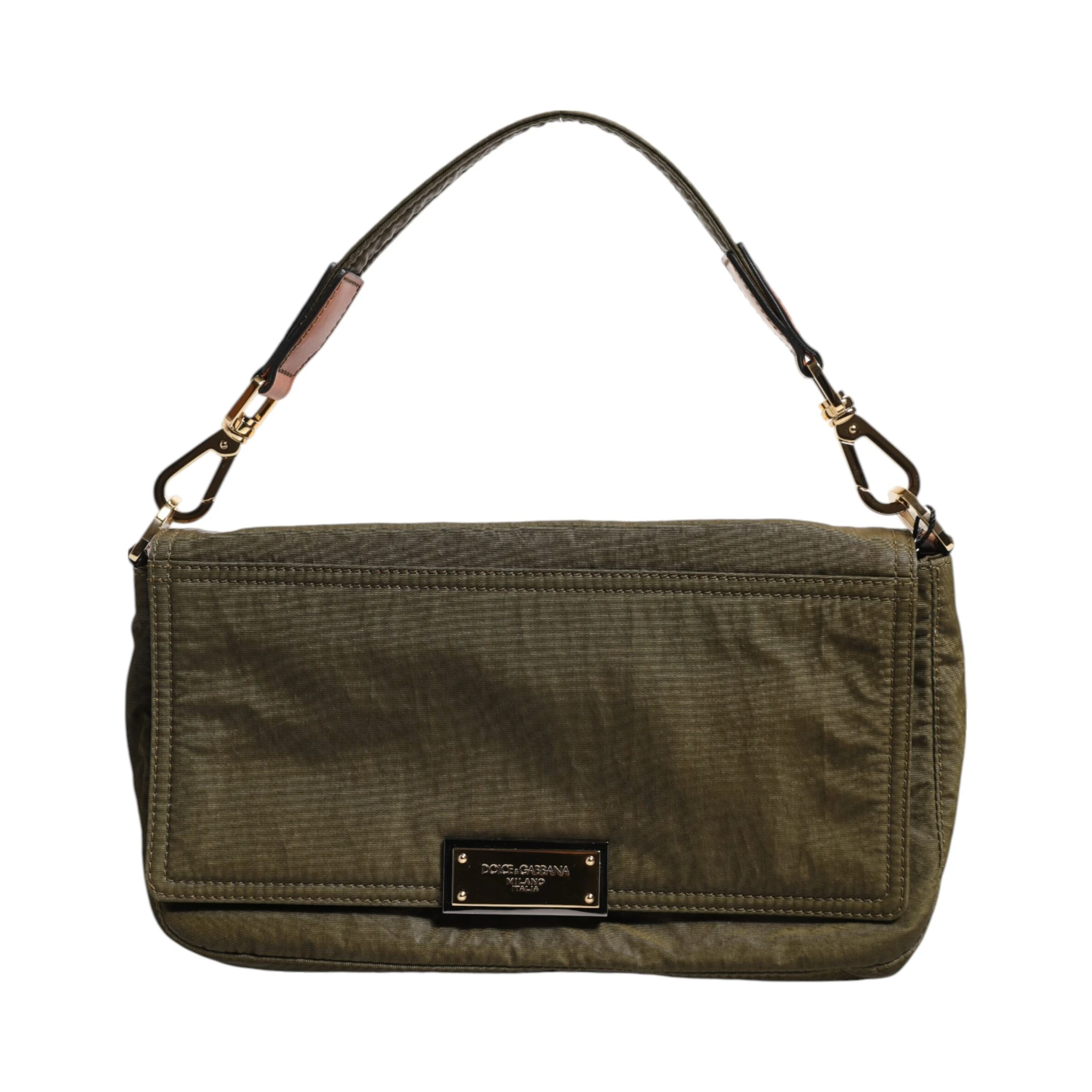 Dark Green Nylon Logo Plaque Shoulder Strap Borse Bag